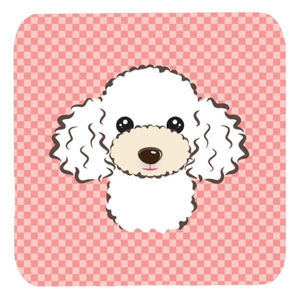 Carolines Treasures 3.5 x 3.5 In. Checkerboard Pink White Poodle Foam Coasters- Set of 4 - BB1257FC