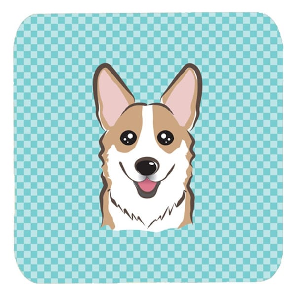Carolines Treasures 3.5 x 3.5 In. Checkerboard Blue Corgi Foam Coasters- Set of 4 - BB1191FC