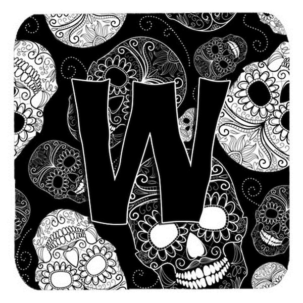 Carolines Treasures Letter W Day Of The Dead Skulls Black Foam Coasters- Set of 4 - CJ2008-WFC
