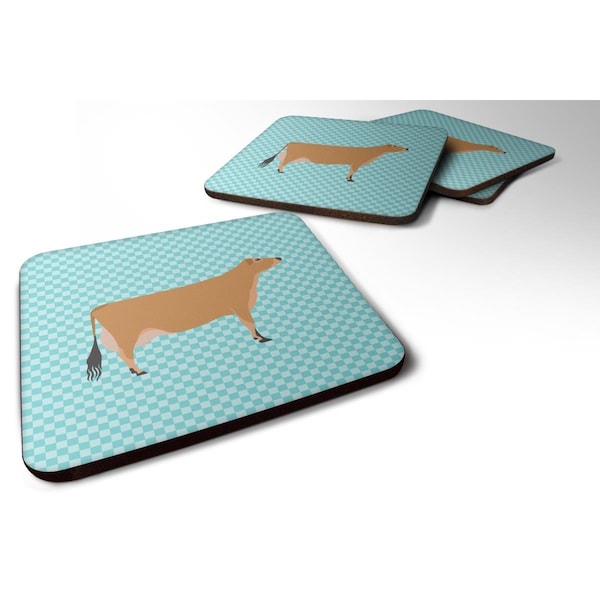 Carolines Treasures Jersey Cow Blue Check Foam Coaster, Set of 4 - BB8003FC