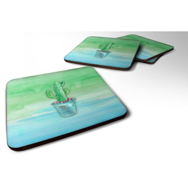 Carolines Treasures Cactus Teal & Green Watercolor Foam Coasters - Set of 4 - BB7362FC