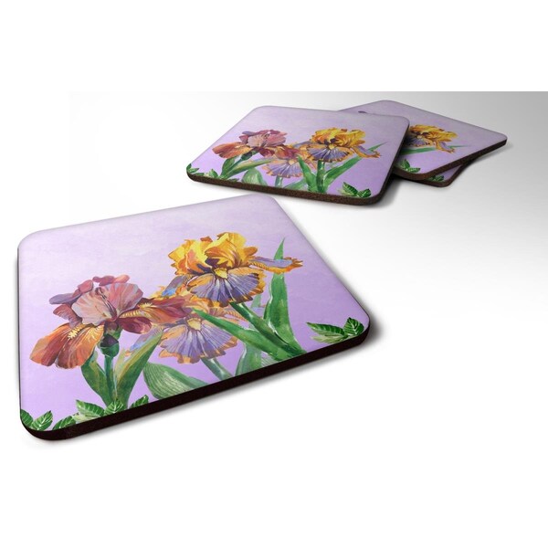 Carolines Treasures Purple & Yellow Iris Foam Coasters - Set of 4 - BB7445FC