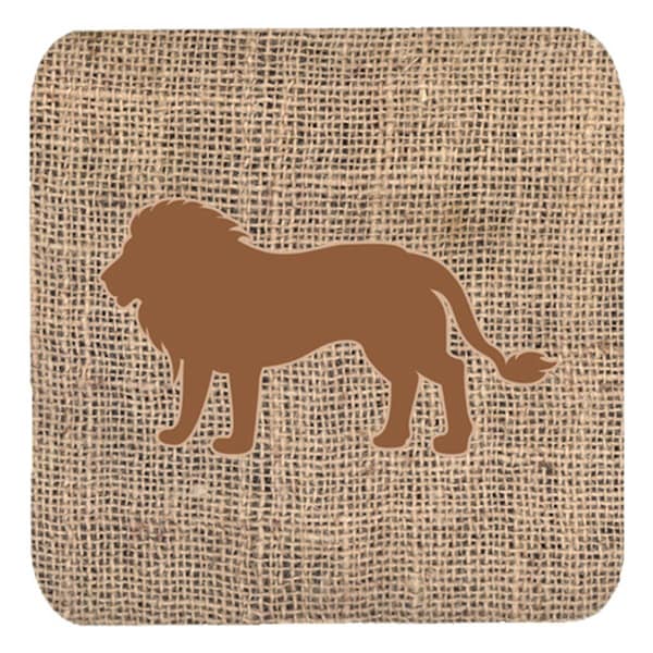 Carolines Treasures Lion Burlap And Brown Foam Coasters- Set of 4 - BB1009-BL-BN-FC