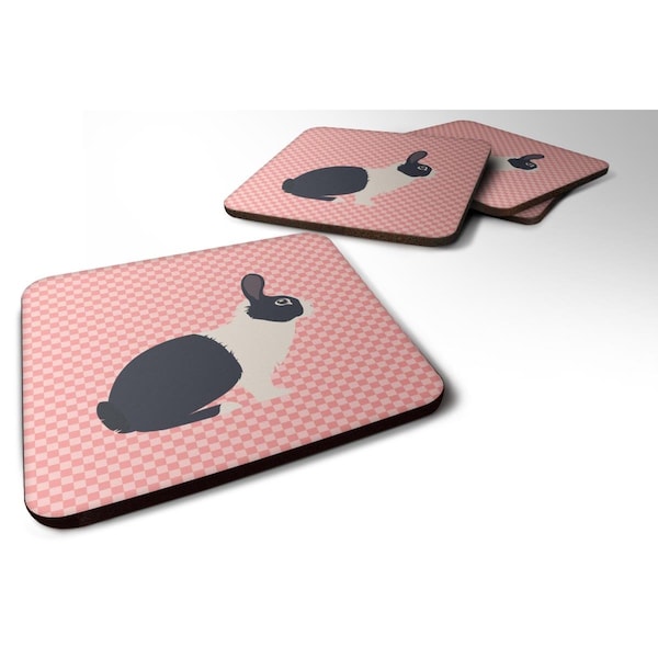 Carolines Treasures Dutch Rabbit Pink Check Foam Coaster, Set of 4 - BB7958FC