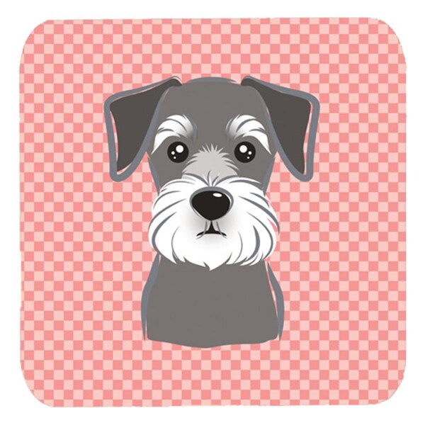 Carolines Treasures 3.5 x 3.5 In. Checkerboard Pink Schnauzer Foam Coasters- Set of 4 - BB1206FC