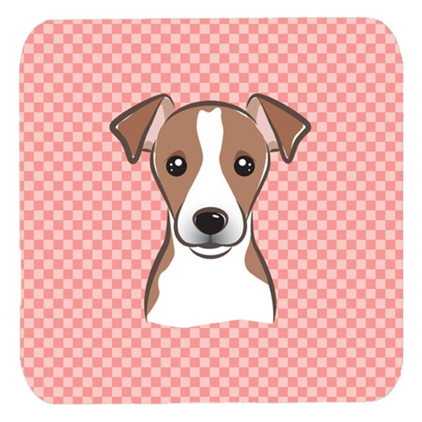 Carolines Treasures 3.5 x 3.5 In. Checkerboard Pink Jack Russell Terrier Foam Coasters, 4PK - BB1260FC