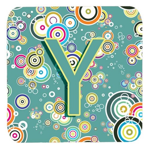 Carolines Treasures Letter Y Circle Circle Teal Initial Alphabet Foam Coasters- Set of 4 - CJ2015-YFC