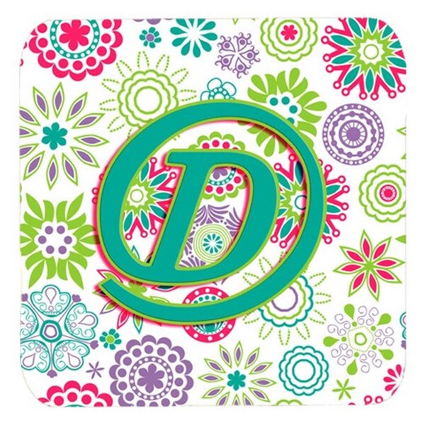 Carolines Treasures Letter D Flowers Pink Teal Green Initial Foam Coasters- Set of 4 - CJ2011-DFC