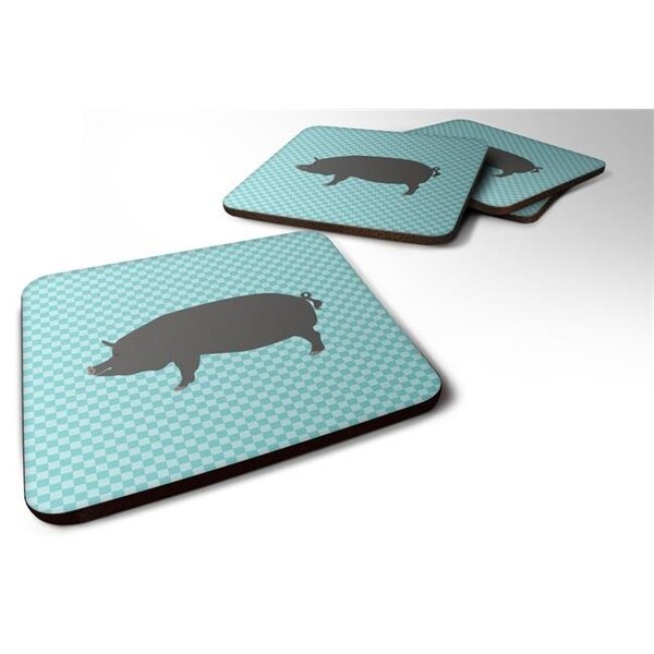 Carolines Treasures Carolines Treasures BB8107FC Berkshire Pig Blue Check Foam Coaster; Set of 4 - BB8107FC
