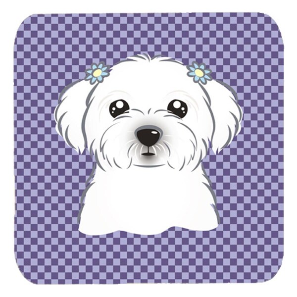 Carolines Treasures Purple Checkered Maltese Foam Coasters Set of 4 - BB1134FC