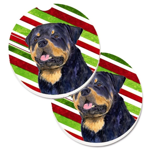 Carolines Treasures Rottweiler Candy Cane Holiday Christmas Cup Holder Car Coaster, 2PK - SS4593CARC