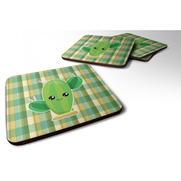 Carolines Treasures Cactus Plaid Foam Coasters - Set of 4 - BB6852FC