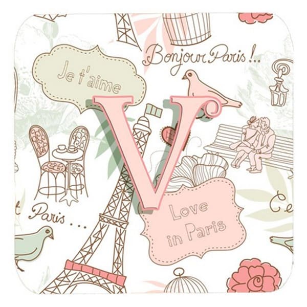 Carolines Treasures Letter V Love In Paris Pink Foam Coasters- Set of 4 - CJ2002-VFC