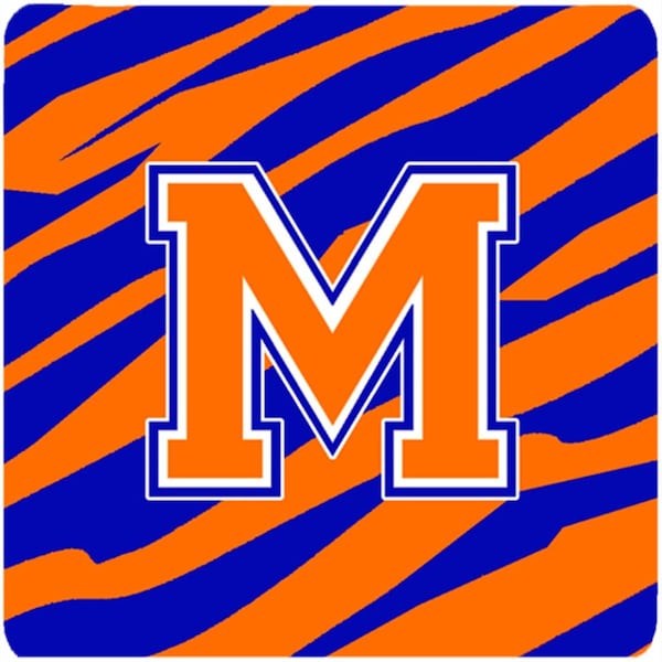 Carolines Treasures Monogram - Tiger Stripe - Blue Orange Foam Coasters- Initial Letter M, 3.5 x 3.5 in., 4PK - CJ1023-MFC