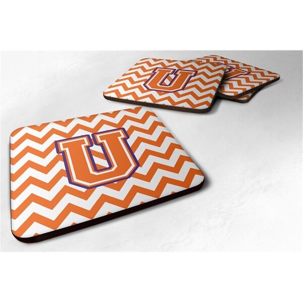 Carolines Treasures Letter U Chevron Orange and Regalia Foam Coaster, Set of 4 - CJ1062-UFC