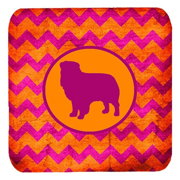 Carolines Treasures Australian Shepherd Chevron Pink And Orange Foam Coasters- Set of 4 - SDK1111-B-FC
