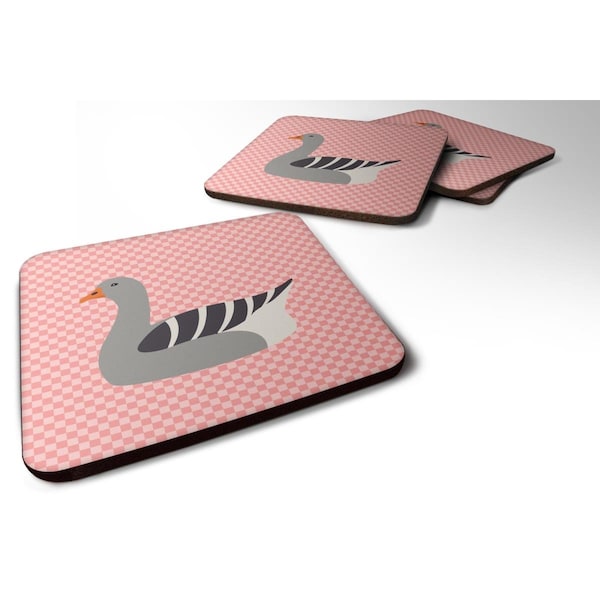 Carolines Treasures Pilgrim Goose Pink Check Foam Coaster, Set of 4 - BB7893FC