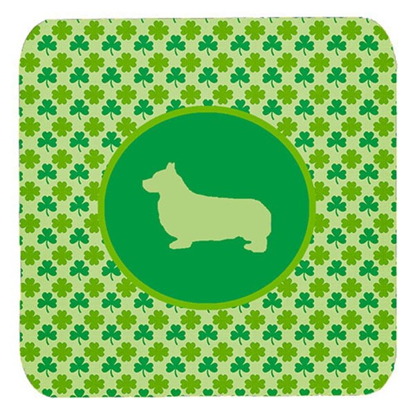 Carolines Treasures Corgi Pembroke Lucky Shamrock Foam Coasters- Set of 4 - SDK1131-C-FC