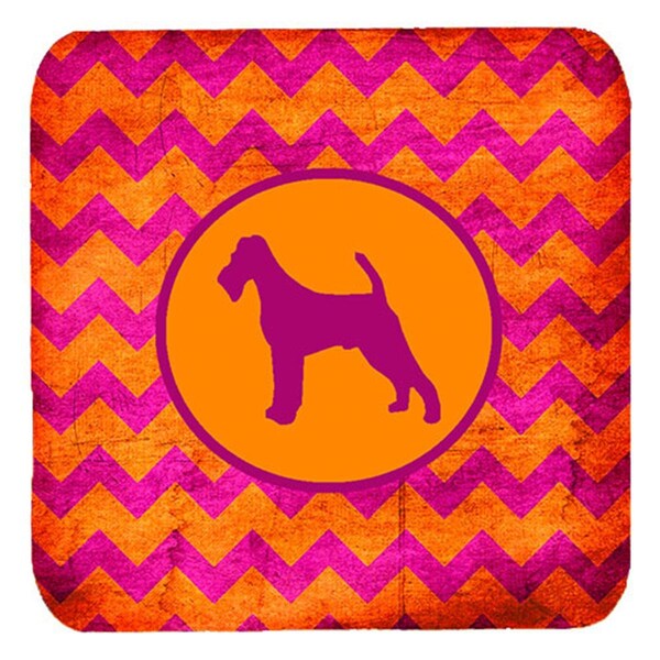 Carolines Treasures Irish Terrier Chevron Pink And Orange Foam Coasters- Set of 4 - SDK1039-B-FC