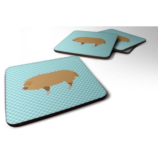 Carolines Treasures Hungarian Mangalica Pig Blue Check Foam Coaster, Set of 4 - BB8108FC