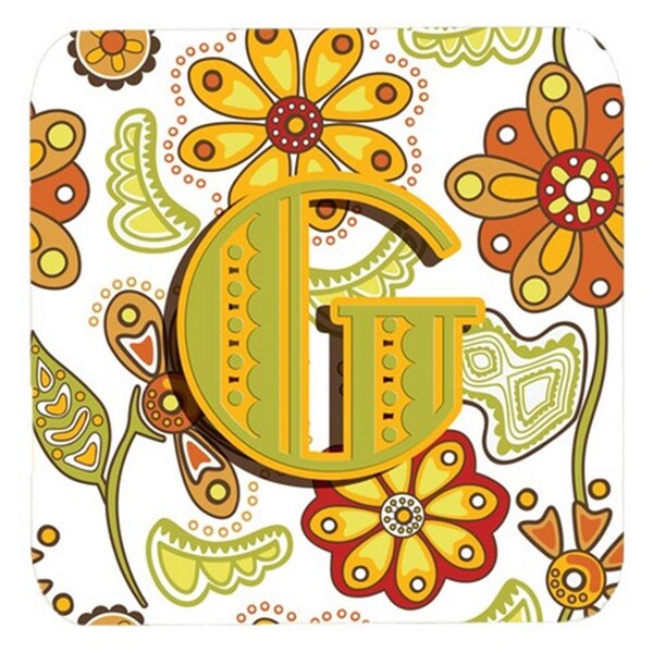 Carolines Treasures Letter G Floral Mustard And Green Foam Coasters- Set of 4 - CJ2003-GFC
