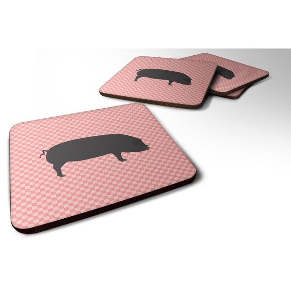 Carolines Treasures Devon Large Black Pig Pink Check Foam Coaster, Set of 4 - BB7931FC
