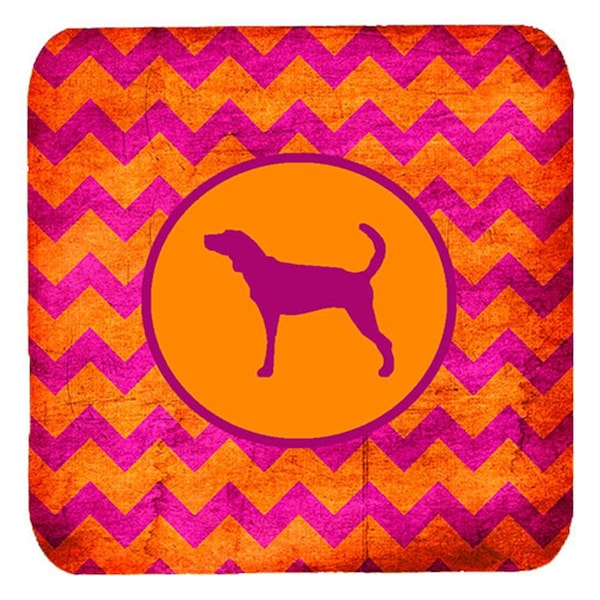 Carolines Treasures Plott Hound Chevron Pink And Orange Foam Coasters- Set of 4 - SDK1051-B-FC