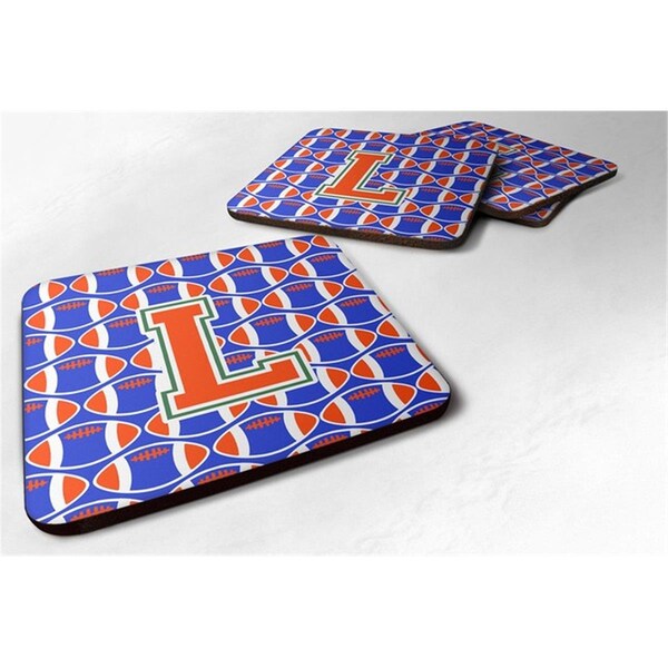Carolines Treasures Letter L Football Green, Blue and Orange Foam Coaster - Set of 4 - CJ1083-LFC