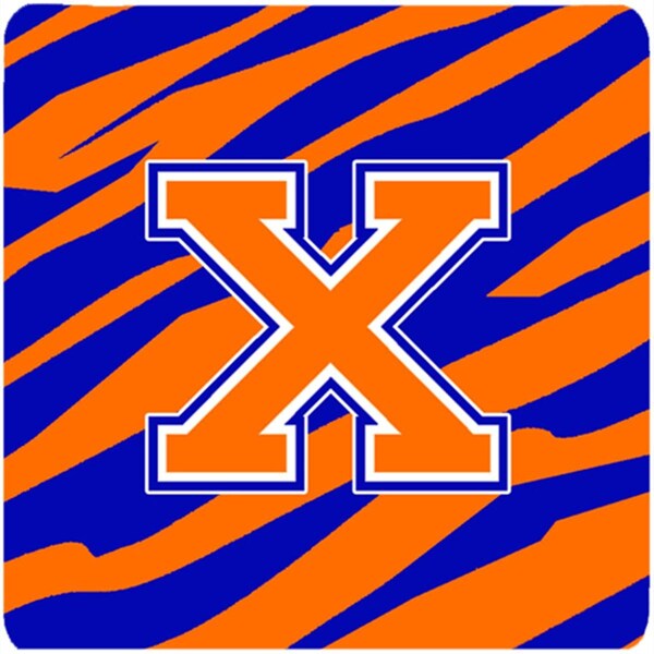 Carolines Treasures Monogram - Tiger Stripe - Blue Orange Foam Coasters- Initial Letter x, 3.5 x 3.5 in., 4PK - CJ1023-XFC