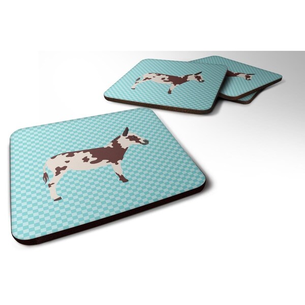 Carolines Treasures American Spotted Donkey Blue Check Foam Coaster, Set of 4 - BB8025FC