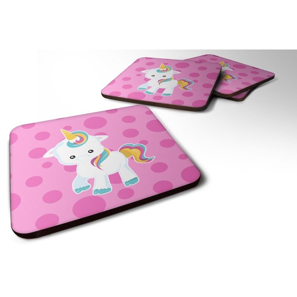 Carolines Treasures Pink Polkadot Unicorn Foam Coasters - Set of 4 - BB6805FC