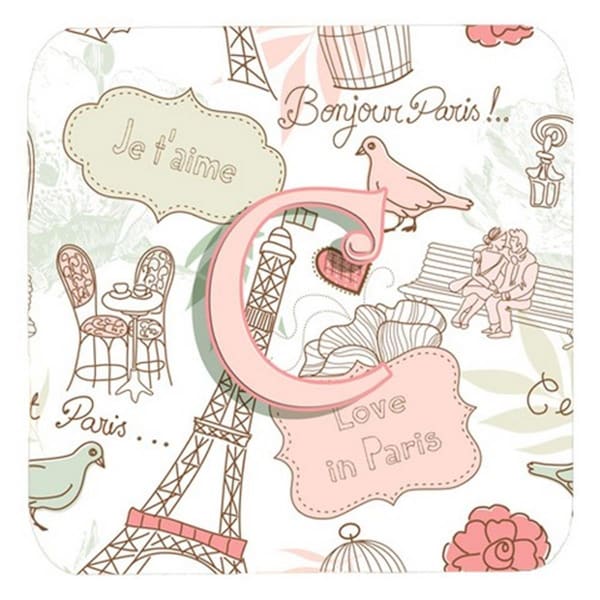 Carolines Treasures Letter C Love In Paris Pink Foam Coasters- Set of 4 - CJ2002-CFC