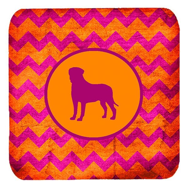Carolines Treasures Bullmastiff Chevron Pink And Orange Foam Coasters- Set of 4 - SDK1076-B-FC
