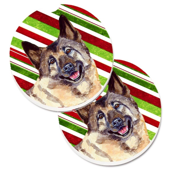 Carolines Treasures Norwegian Elkhound Candy Cane Holiday Christmas Cup Holder Car Coaster, 2PK - LH9263CARC