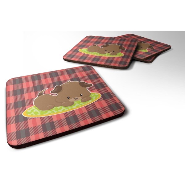 Carolines Treasures Puppy on Black Red Gingham Foam Coasters - Set of 4 - BB7072FC