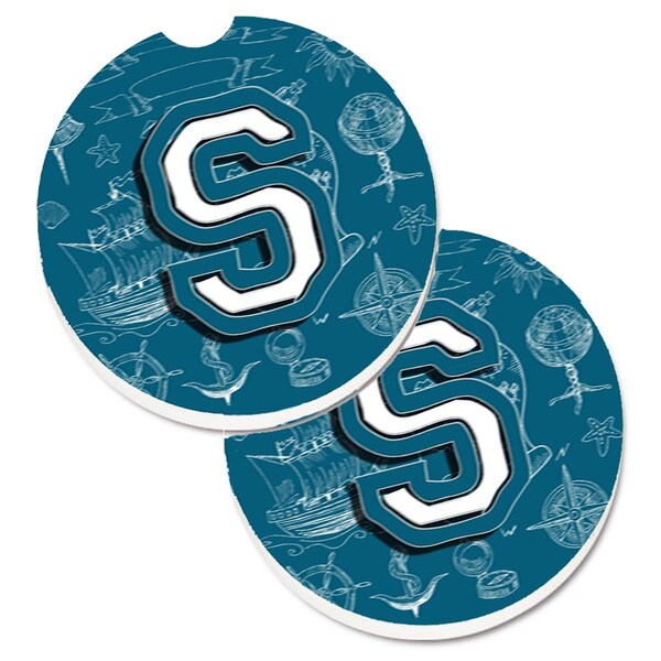 Carolines Treasures Letter S Sea Doodles Initial Alphabet Cup Holder Car Coaster, 2PK - CJ2014-SCARC