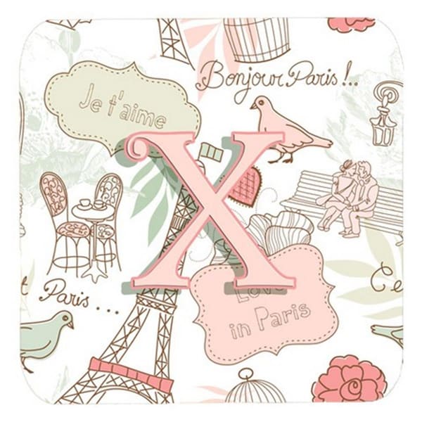 Carolines Treasures Letter x Love In Paris Pink Foam Coasters- Set of 4 - CJ2002-XFC