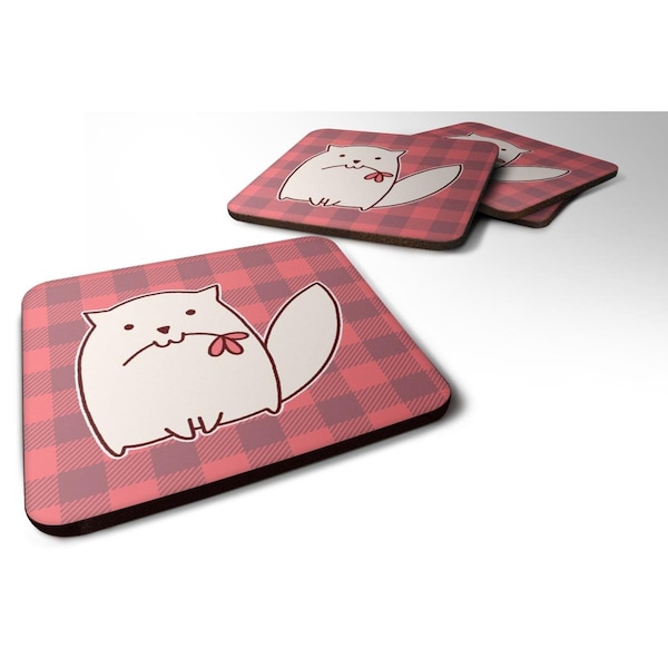 Carolines Treasures Cat Pink Plad Foam Coasters - Set of 4 - BB6854FC