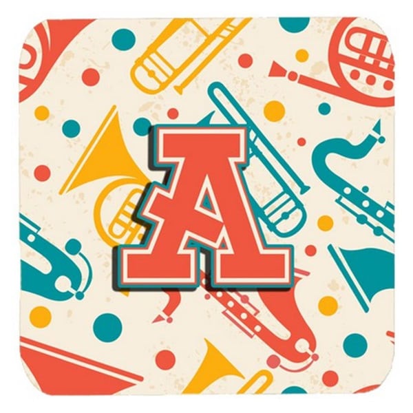 Carolines Treasures Letter A Retro Teal Orange Musical Instruments Initial Foam Coasters, 4PK - CJ2001-AFC