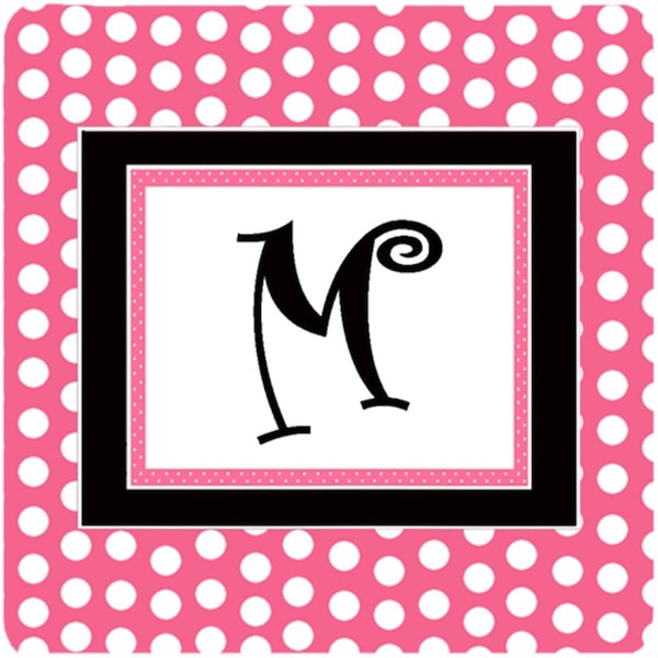 Carolines Treasures Monogram - Pink Black Polka Dots Foam Coasters Initial Letter M, 4PK - CJ1001-MFC