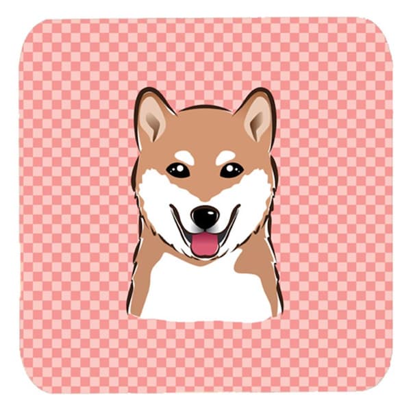 Carolines Treasures 3.5 x 3.5 In. Checkerboard Pink Shiba Inu Foam Coasters- Set of 4 - BB1225FC