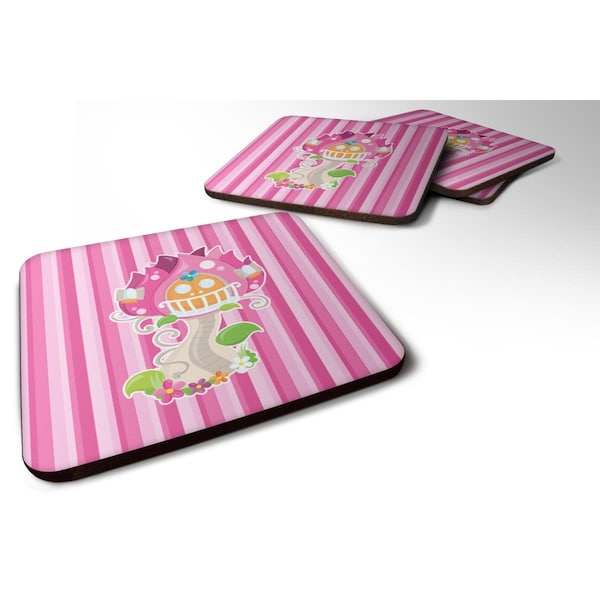 Carolines Treasures Fairy House Pink Stripes Foam Coasters - Set of 4 - BB6907FC