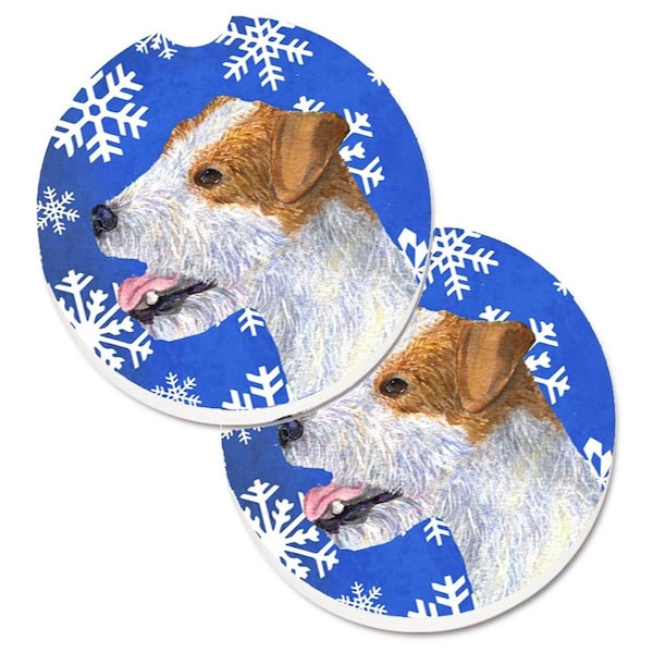 Carolines Treasures Jack Russell Terrier Winter Snowflakes Holiday Cup Holder Car Coaster, 2PK - SS4642CARC