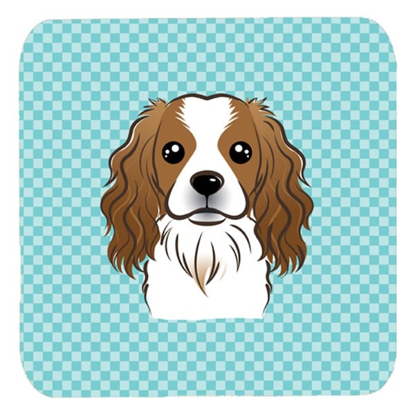 Carolines Treasures 3.5 x 3.5 In. Checkerboard Blue Cavalier Spaniel Foam Coasters, 4PK - BB1162FC