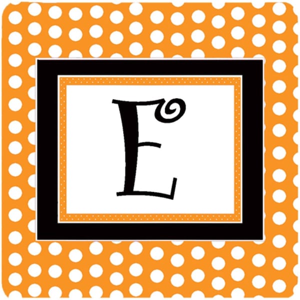 Carolines Treasures Set of 4 Monogram - Orange Polkadots Foam Coasters Initial Letter E - CJ1033-EFC