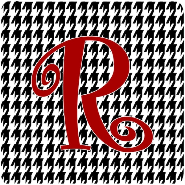Carolines Treasures Set of 4 Monogram - Houndstooth Black Foam Coasters Initial Letter R - CJ1035-RFC