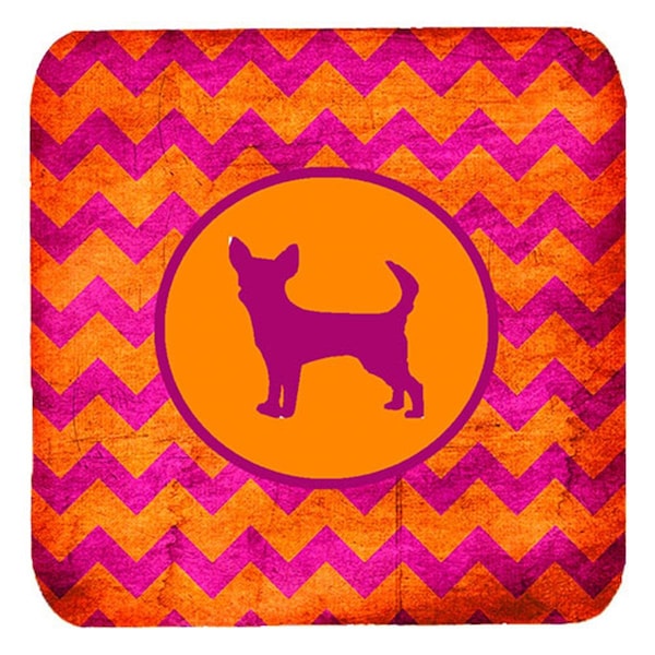 Carolines Treasures Chihuahua Chevron Pink And Orange Foam Coasters- Set of 4 - SDK1086-B-FC