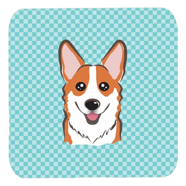 Carolines Treasures 3.5 x 3.5 In. Checkerboard Blue Corgi Foam Coasters- Set of 4 - BB1192FC