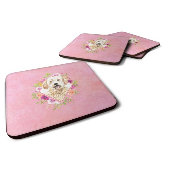 Carolines Treasures 3.5 x 3.5 in. Goldendoodle Pink Flowers Foam Coaster, 4PK - CK4236FC