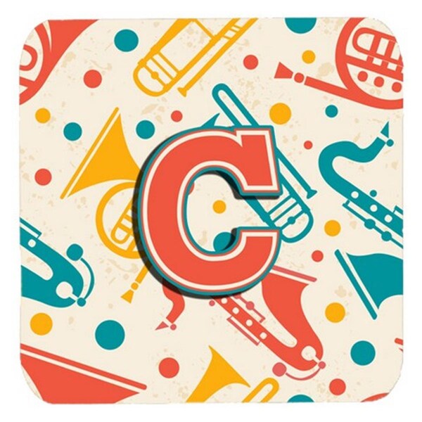 Carolines Treasures Letter C Retro Teal Orange Musical Instruments Initial Foam Coasters, 4PK - CJ2001-CFC